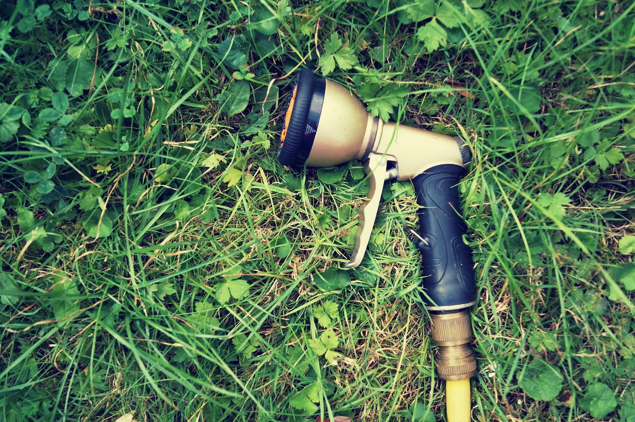 Immagine di un giardino curato con piante verdi e un diserbante naturale fai-da-te in azione.